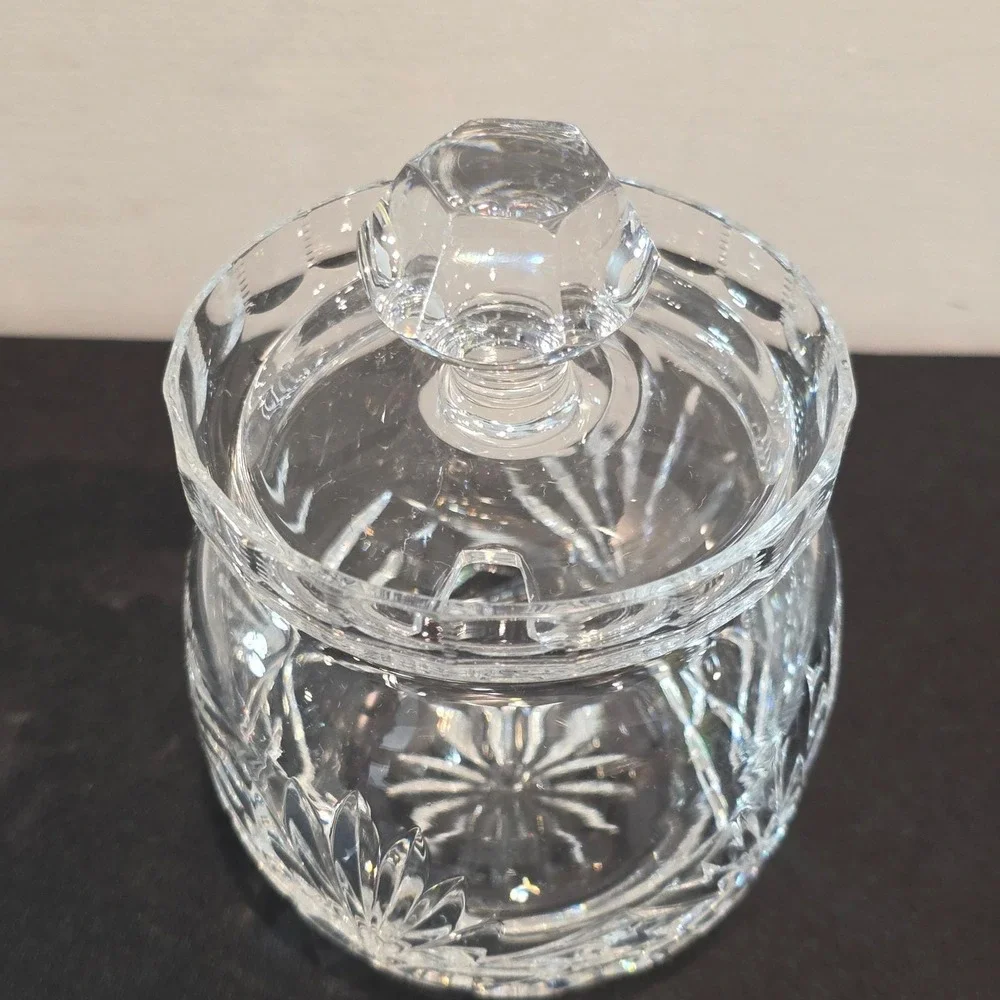 ROGASKA Crystal Jam Jar Honey Pot‎ w/ Lid Starburst Glass Condiment Pot Clear